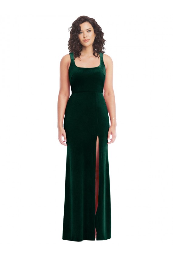 Cheapest Square Neck Long Velvet Maxi Prom Dress UK