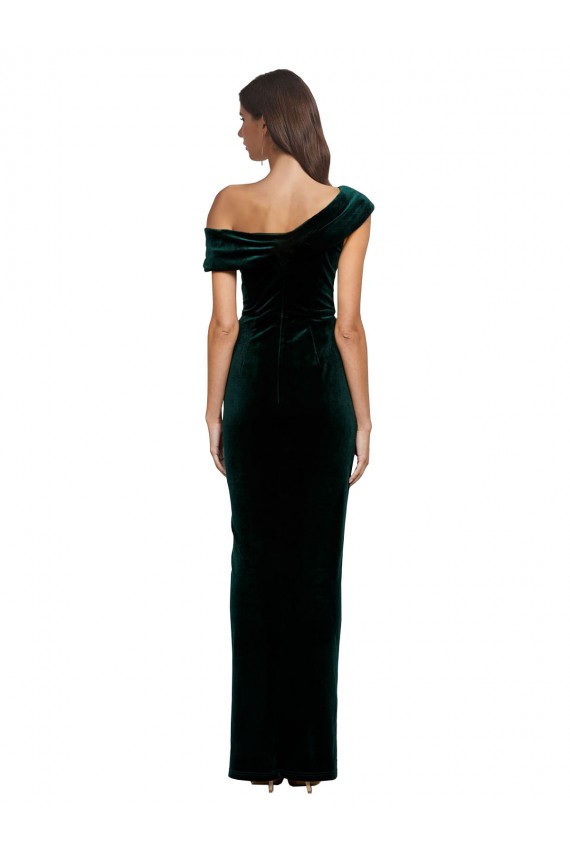 Cheapest Long Asymmetric Neckline Ruched Velvet Prom Dress UK