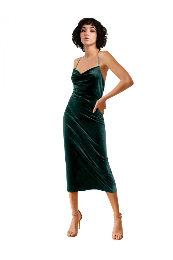 Cheapest Midi Length Sleek Cowl Neckline Short Velvet Cocktail Prom Dress / Homecoming Dress UK