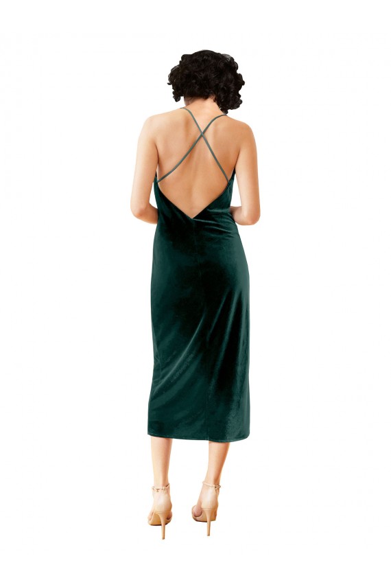 Cheapest Midi Length Sleek Cowl Neckline Short Velvet Cocktail Prom Dress / Homecoming Dress UK