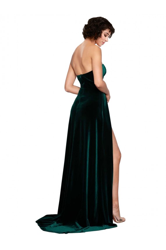 Cheapest Sweetheart Fluid Velvet Prom Dress with High Split UK